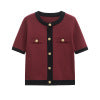 Button embellished short sleeved knitted jacket for women