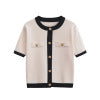 Button embellished short sleeved knitted jacket for women