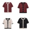Button embellished short sleeved knitted jacket for women