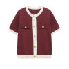 Button embellished short sleeved knitted jacket for women